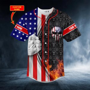 Patriotism U.S Flag Punisher Skull Custom Baseball Jersey