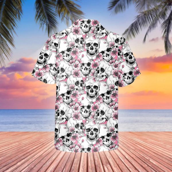 Pink Pattern Happy Summer Skull Hawaiian Shirt, Hawaiian Button Up Shirt, Tropical Shirts For Men