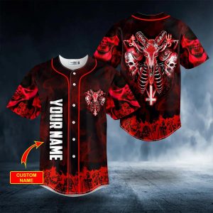 Red Baphomet Evil Skull Custom Baseball Jersey