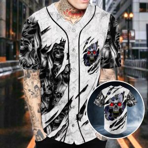 Red Eyes Skull Baseball Jersey