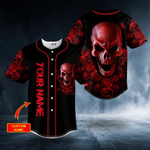 Red Rose Blood Skull Custom Baseball Jersey