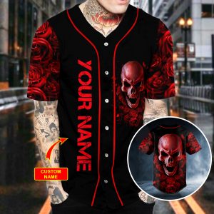 Red Rose Blood Skull Custom Baseball Jersey