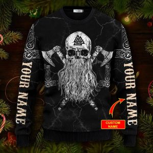 Sons Of Odin Valhalla Custom Name Viking Ugly Christmas Sweater