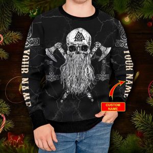 Sons Of Odin Valhalla Custom Name Viking Ugly Christmas Sweater