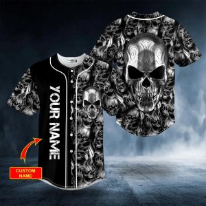 Tribal Tattoos Metal Skull Custom Baseball Jersey