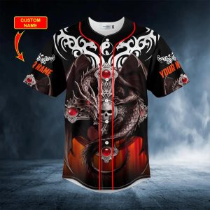 Tribal Tattoos Winged Dragon On The Cross Skull Custom Baseball Jersey