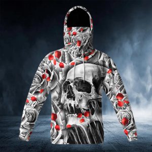 Black And White Roses Skull Bandana Hoodie