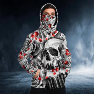 Black And White Roses Skull Bandana Hoodie