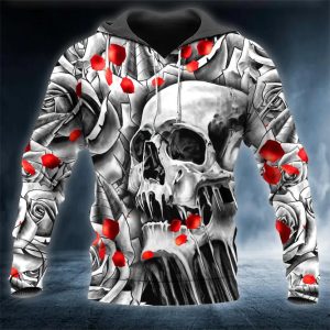 Black And White Roses Skull Hoodie