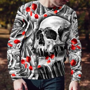 Black And White Roses Skull 3D Sweatshirt