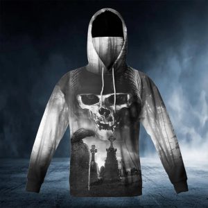 Black And White The Hunt Skull 3D Bandana Hoodie