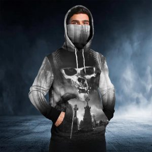 Black And White The Hunt Skull 3D Bandana Hoodie