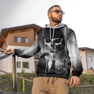 Black And White The Hunt Skull 3D Hoodie