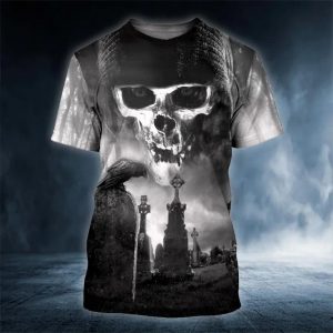 Black And White The Hunt Skull 3D T Shirt