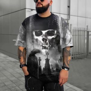 Black And White The Hunt Skull 3D T Shirt