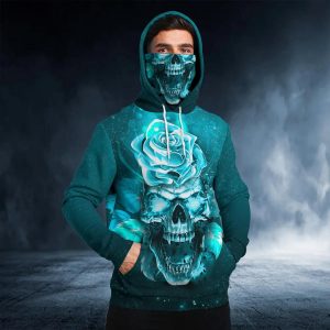 Blue Rose Fantasy Skull 3D Bandana Hoodie