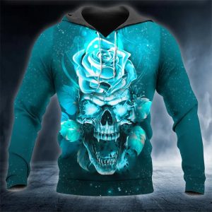 Blue Rose Fantasy Skull 3D Hoodie