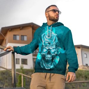 Blue Rose Fantasy Skull 3D Hoodie