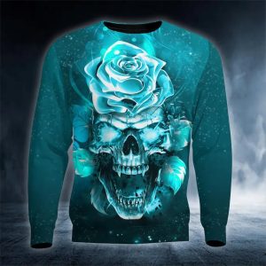 Blue Rose Fantasy Skull 3D Sweatshirt