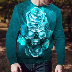 Blue Rose Fantasy Skull 3D Sweatshirt