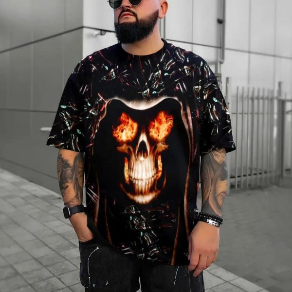 Burning Eyes Skull 3D T Shirt, Skull T Shirts Mens