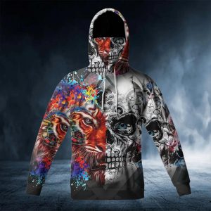 Colorful Tiger Skull 3D Bandana Hoodie