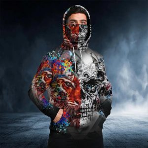 Colorful Tiger Skull 3D Bandana Hoodie