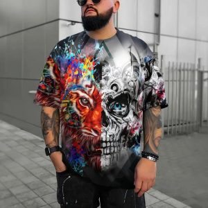 Colorful Tiger Skull 3D T Shirt