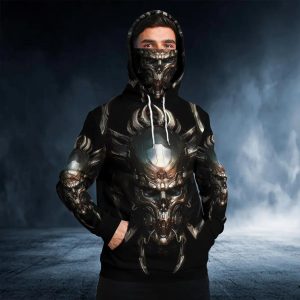 Cyborg Metal Skull 3D Bandana Hoodie Men