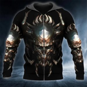 Cyborg Metal Skull 3D Zip Hoodie