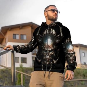 Cyborg Metal Skull 3D Zip Hoodie