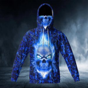 Dark Blue Flame Skull 3D Bandana Hoodie