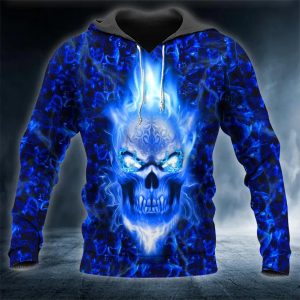 Dark Blue Flame Skull 3D Hoodie