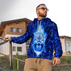 Dark Blue Flame Skull 3D Hoodie