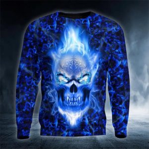 Dark Blue Flame Skull 3D Sweatshirt