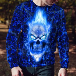 Dark Blue Flame Skull 3D Sweatshirt