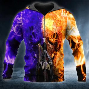 Dead Kiss Mixed Colors Skull 3D Zip Hoodie