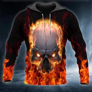 Face To Face With Fire Skull 3D Hoodie