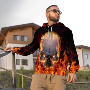 Face To Face With Fire Skull 3D Hoodie