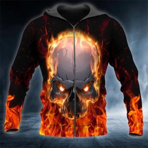 Face To Face With Fire Skull 3D Zip Hoodie