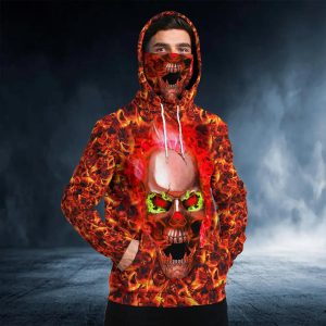 Fire Frenzy Skulll 3D Bandana Hoodie