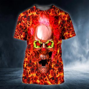 Fire Frenzy Skull 3D T Shirt, Skull T Shirts Mens