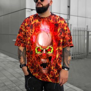 Fire Frenzy Skull 3D T Shirt, Skull T Shirts Mens