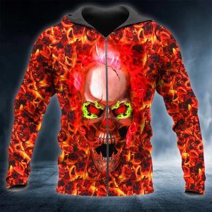 Fire Frenzy Skulll 3D Zip Hoodie