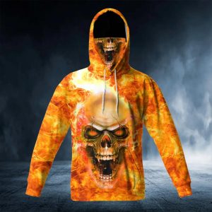 Flaming Pile Skull 3D Bandana Hoodie