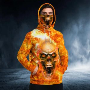 Flaming Pile Skull 3D Bandana Hoodie