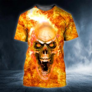 Flaming Pile Skull 3D T Shirt, Skull T Shirts Mens