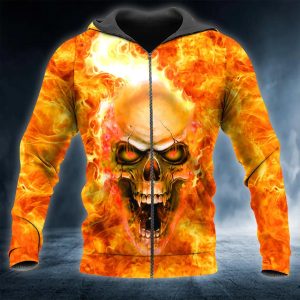 Flaming Pile Skull 3D Zip Hoodie