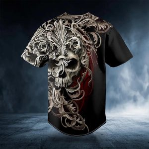 Fleur de lis Pattern King Skull Custom Baseball Jersey Back