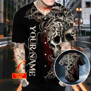 Fleur de lis Pattern King Skull Custom Baseball Jersey Men